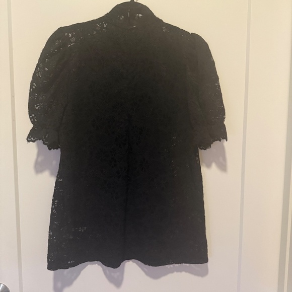 Black High Neck Lace Top with Puff Sleeves – Size Unknown (Fits Like M) - Picture 2 of 5